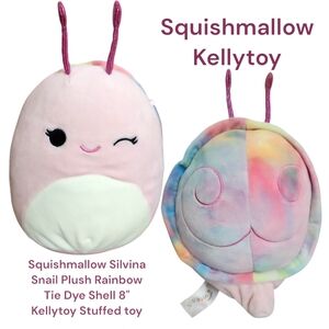 Squishmallow Silvina Snail Plush Rainbow Tie Dye Shell 8" Kellytoy Stuffed toy